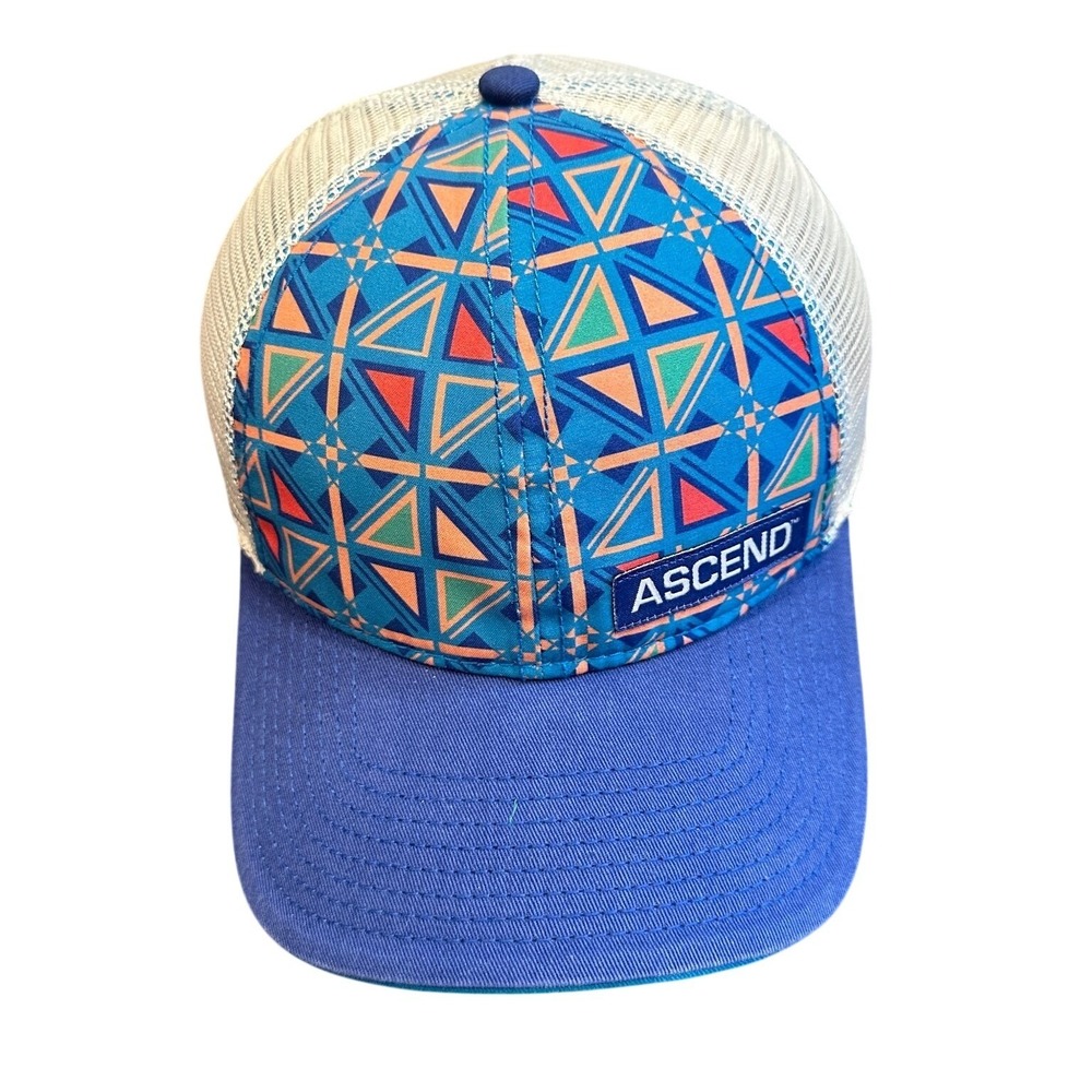 ASCEND Trucker Hat Snapback Men's Blue Multi-color Geometric Pattern Baseball‎